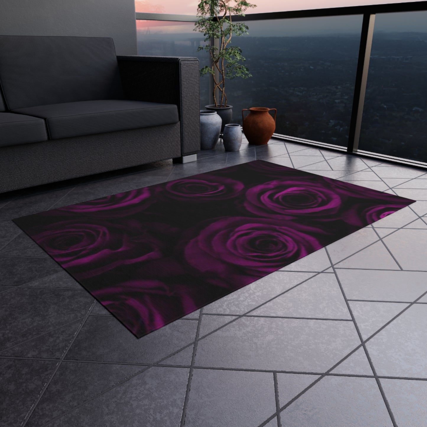 Dark Purple Roses Outdoor Rug