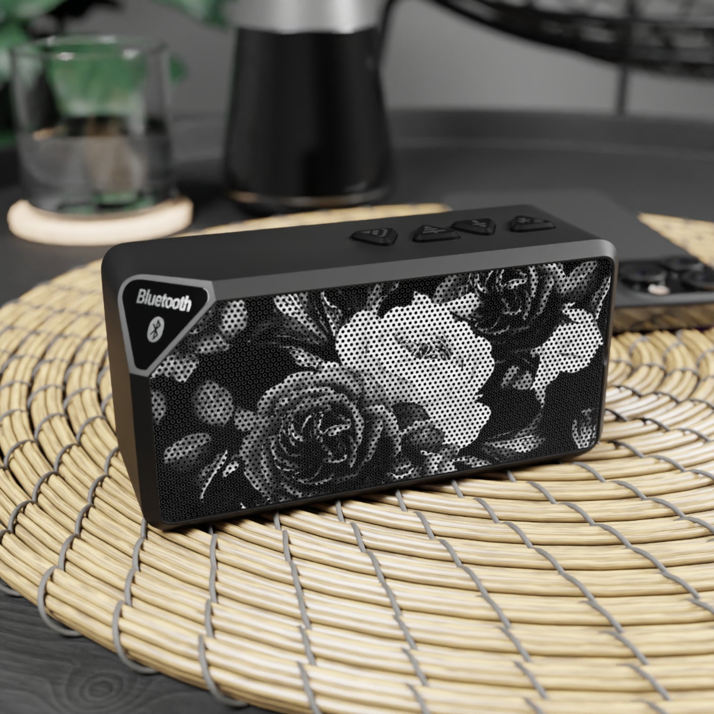 Black and White Floral Bluetooth Speaker