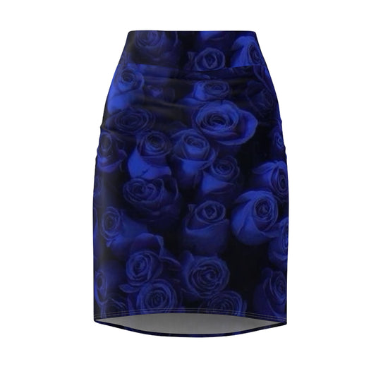 Dark Blue Roses Pencil Skirt