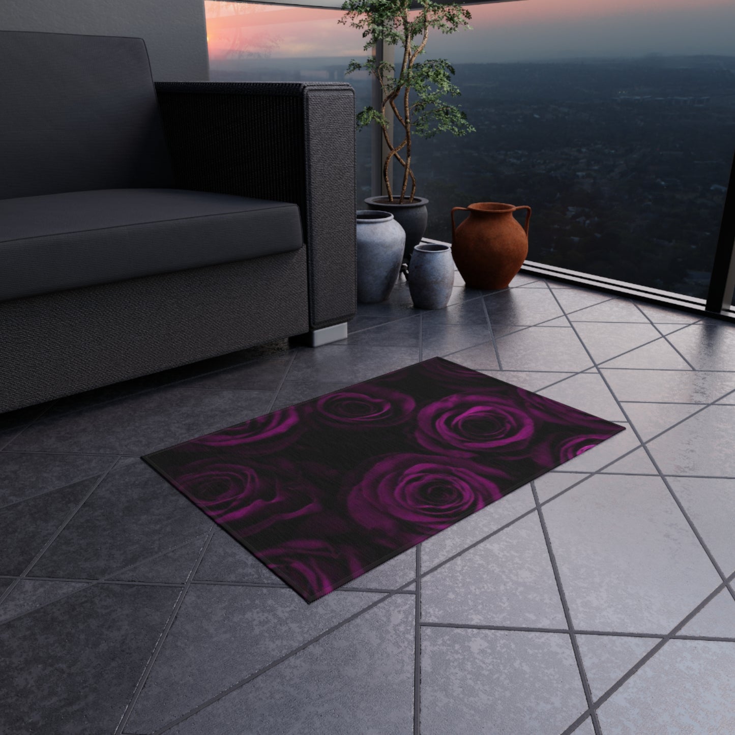 Dark Purple Roses Outdoor Rug