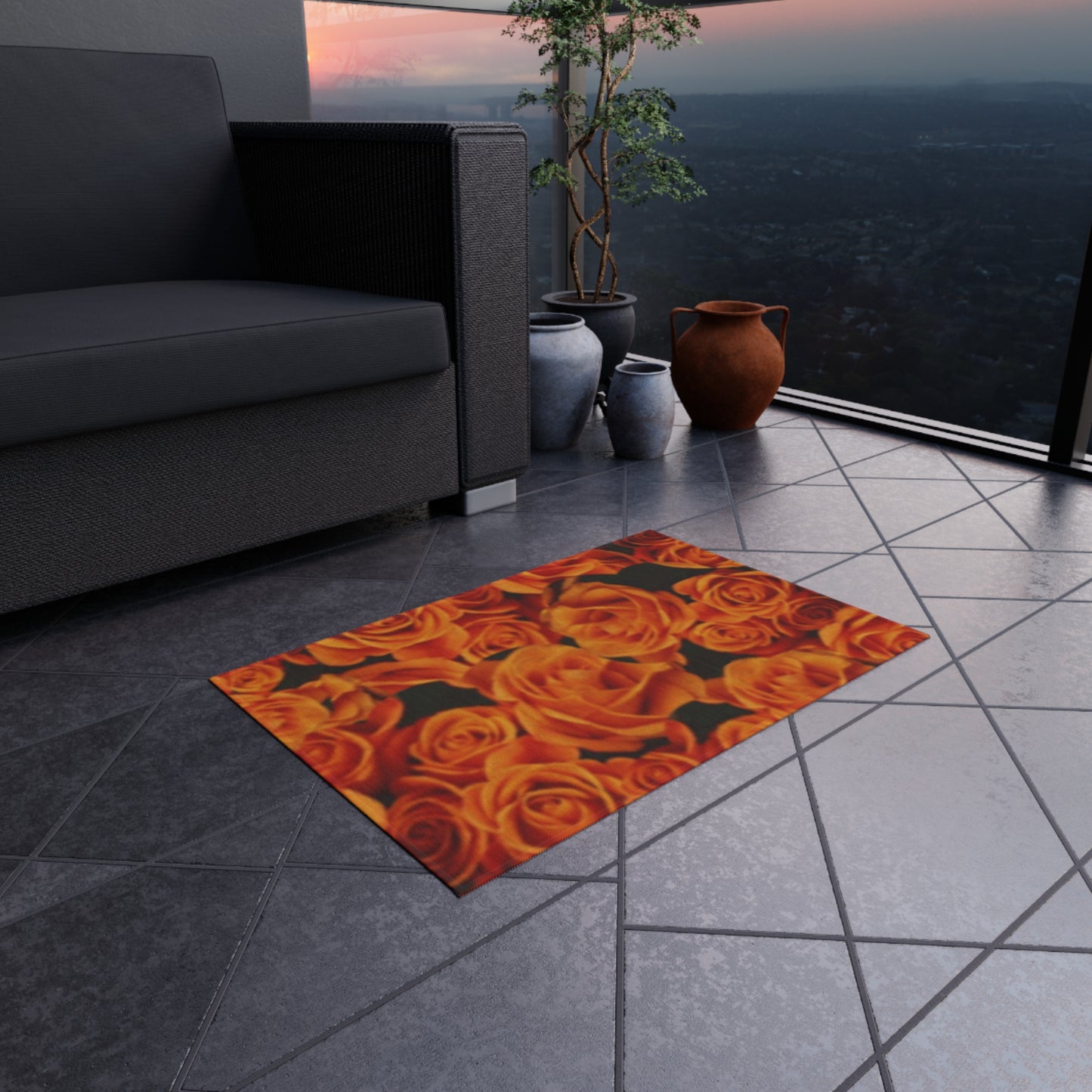 Orange Roses Outdoor Rug