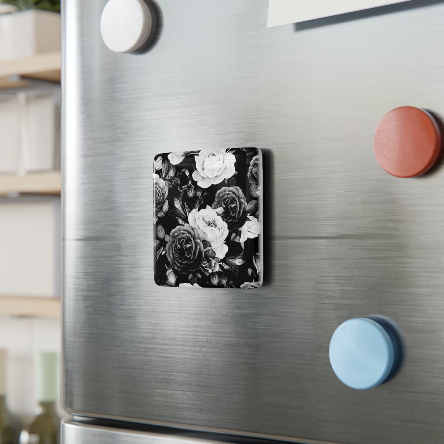 Black and White Floral Magnet