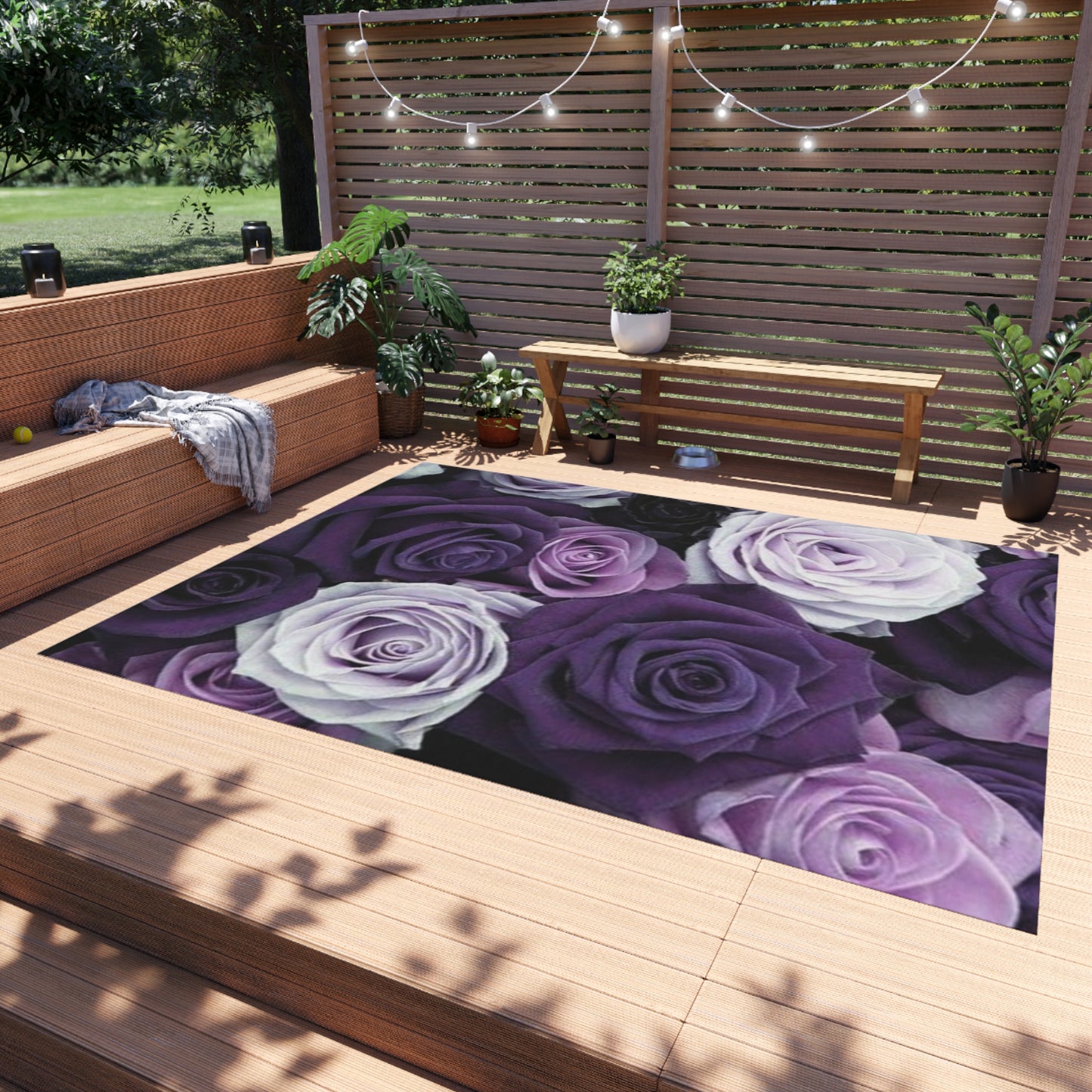 Purple Roses Outdoor Rug