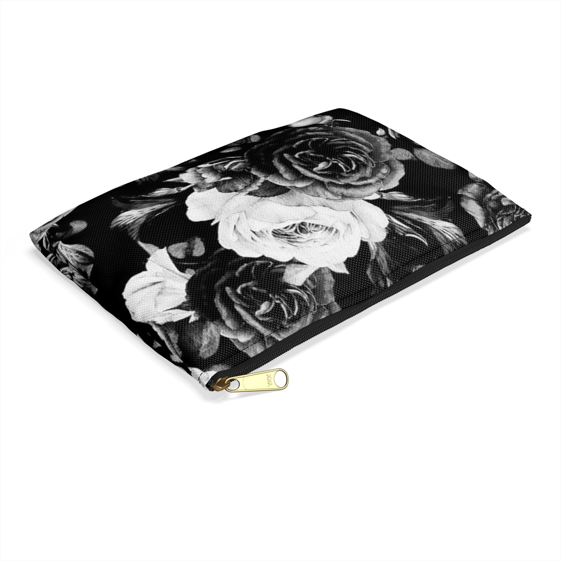 Black & White Floral Accessory Pouch – Elegant & Durable
