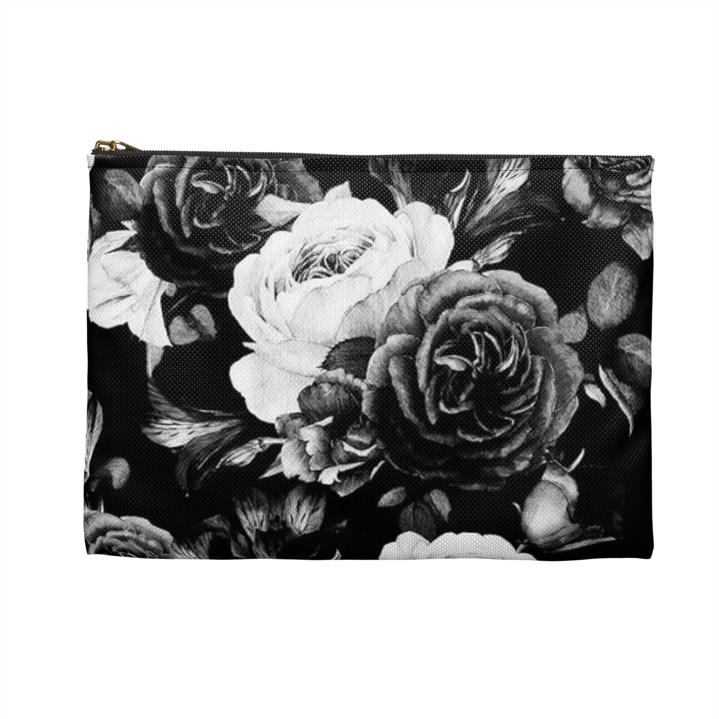Black & White Floral Accessory Pouch – Elegant & Durable
